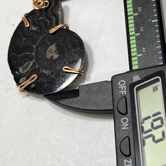 Handmade Unique Ammonite Necklace with Copper Wire Wrap Prongs Pendant Gemstone - Picture 2 of 3